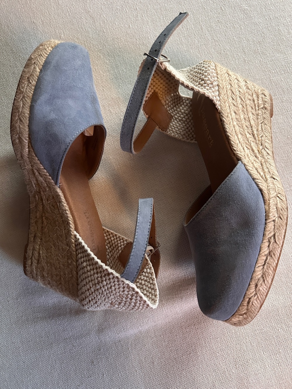 Anthropologie x Paseart Suede Closed Toe Espadrille Wedge Sandals Blue | 38 NEW